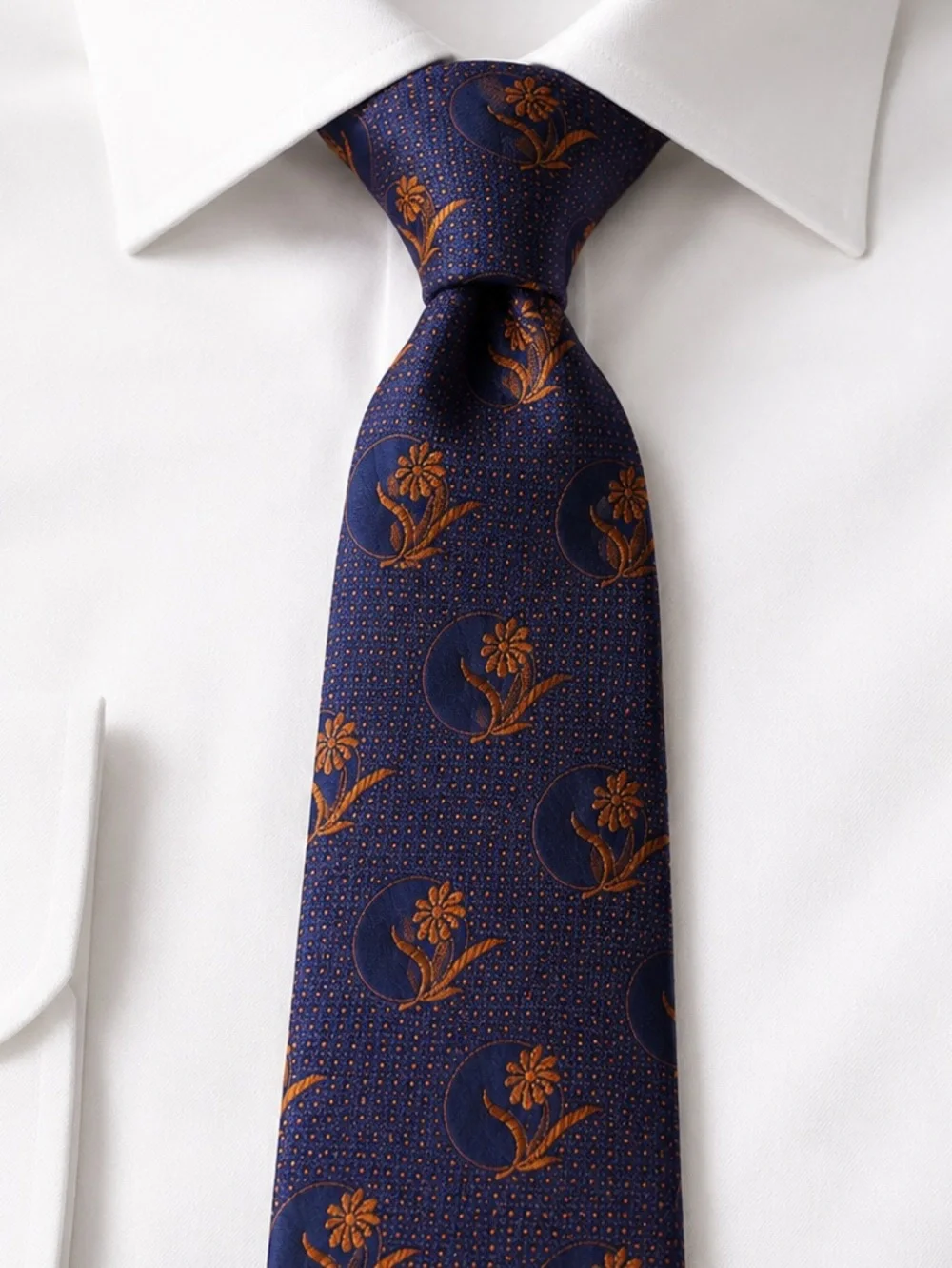 Klauss‎ Boehler 100% Silk Tie Made in Italy Navy Copper Floral NWT